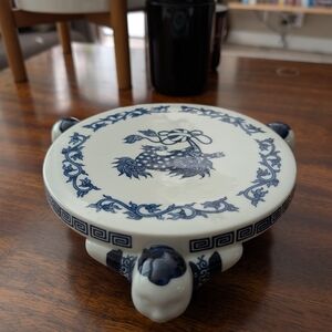 Blue and White Ceramic Turtle Stand